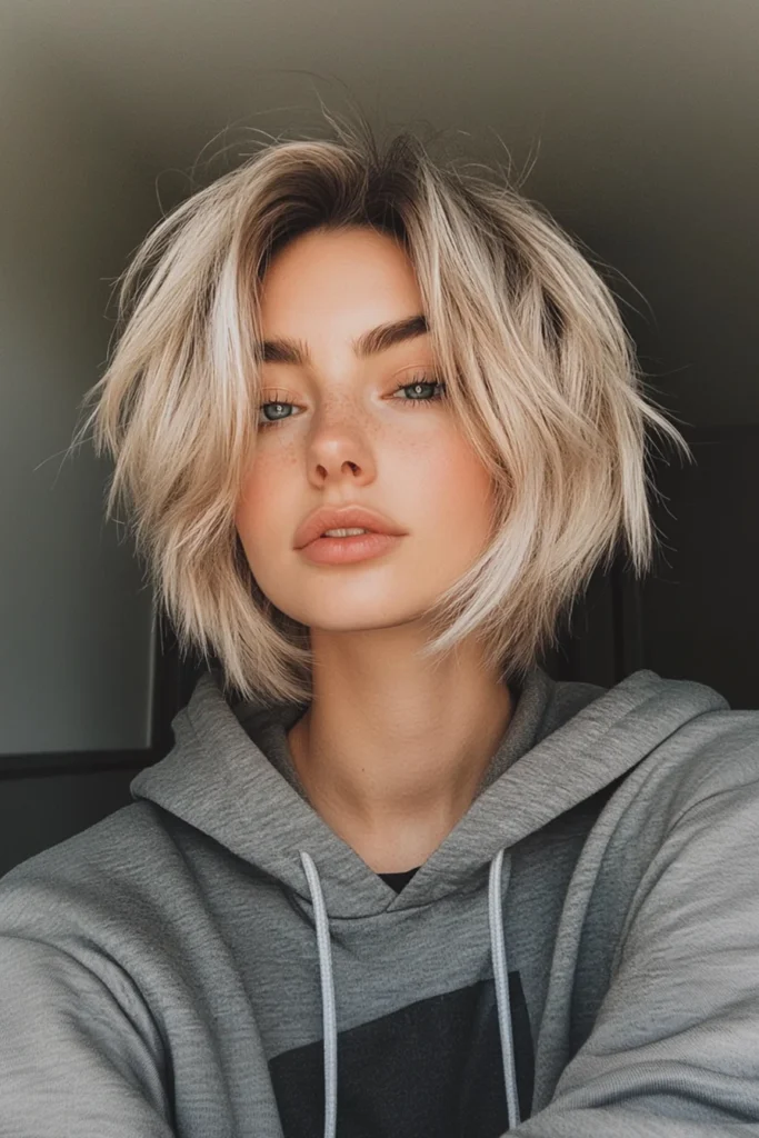 10 Stunning Short Choppy Layered Haircuts 5 Modern Shaggy Bob in Cool Blonde