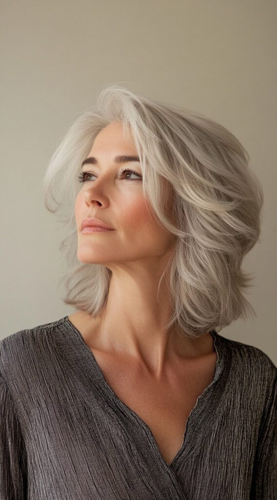10 Modern Bob Hairstyles for Fine Hair 9 Polished Silver Bob with Feathered Layers