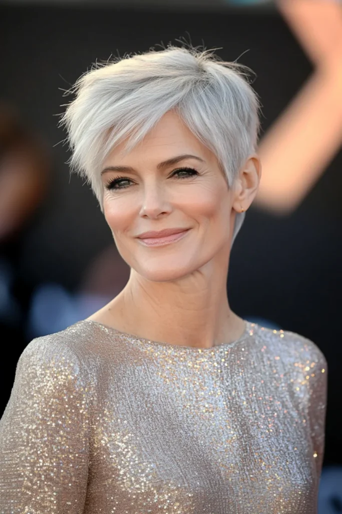 Side-Swept Pixie with Silver Blonde Tones
