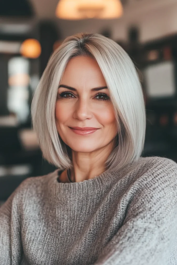 10 Stunning Bob Hairstyles for Women Over 50 4 Sleek Angled Bob with Cool Tones