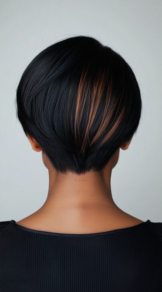 10 Inspiring Black Hair with Brown Highlights Ideas 10 Sleek Inverted Bob with Light Brown Underlights