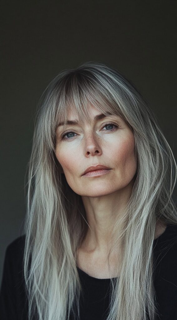 10 Flawless Fine Hair with Bangs Hairstyles 8 Sleek Long Hair with Full Bangs