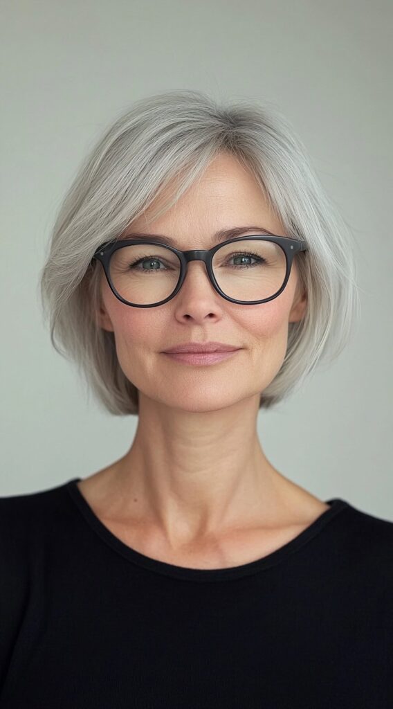 10 Gorgeous Bob Hairstyles for Fine Hair 9 Sleek Silver Bob with Side Part