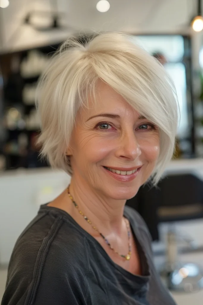 10 Stunning Short Hairstyles for Women Over 60 with Fine Hair 9 Soft Layered Bob for Thin Hair in Platinum Blonde