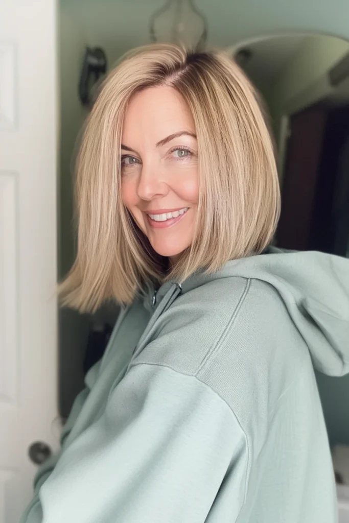 Soft Layered Bob with Golden Blonde Lowlights