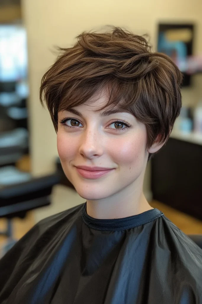 10 Stunning Pixie Haircuts with Bangs 2 Soft Layered Pixie in Dark Brown