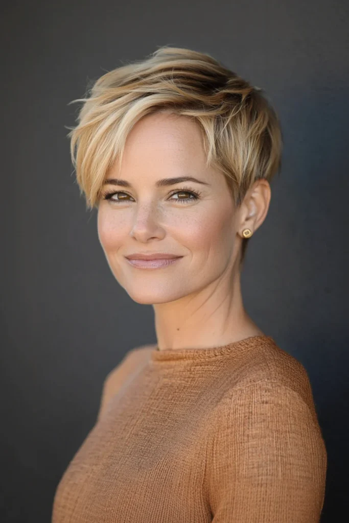 Soft Layered Pixie in Honey Blonde