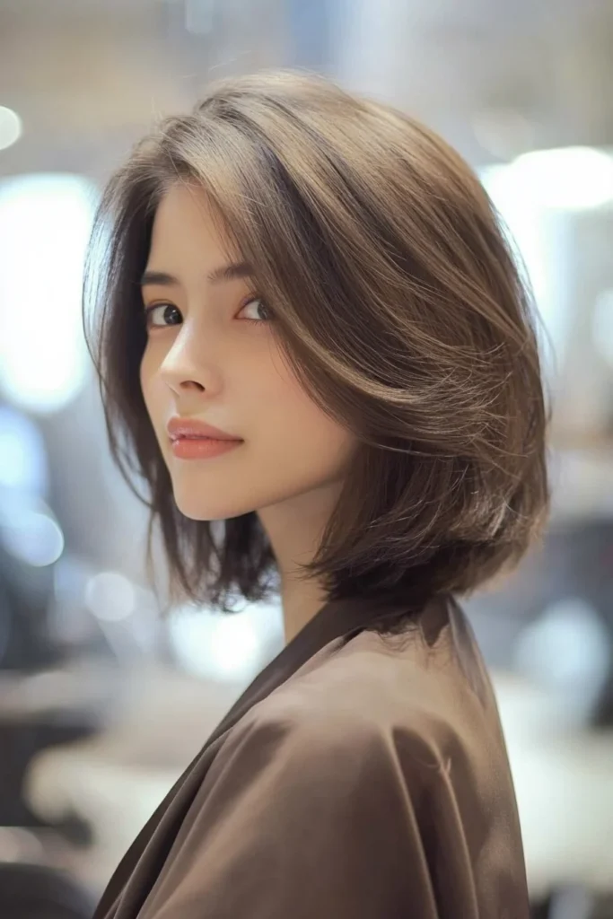 Softly Layered Ash Brown Bob