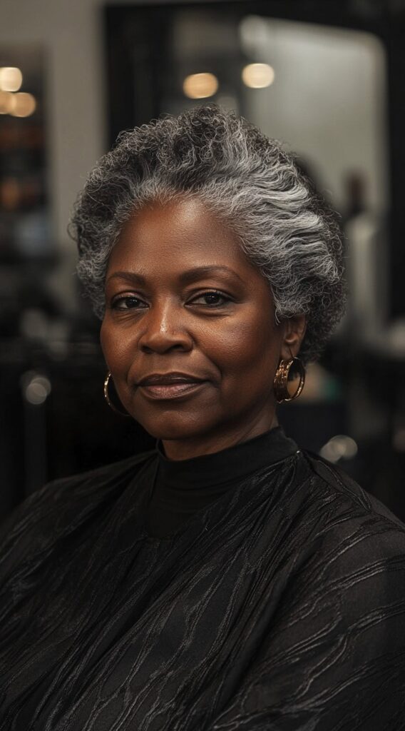 10 Older Black Women Hairstyles for Over 50 2 Sophisticated Salt-and-Pepper Pixie