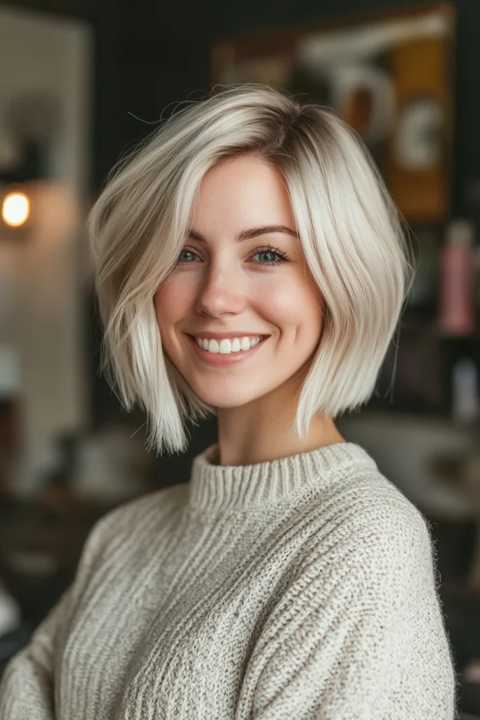 10 Stunning Short Hairstyles with Layers 6 Stacked Bob with Platinum Glow