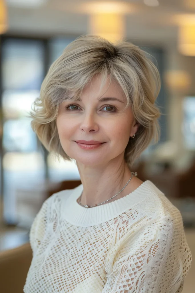 10 Stunning Short Hairstyles for Women Over 60 with Fine Hair 6 Straight and Sleek Bob for a Round Face in Ash Blonde