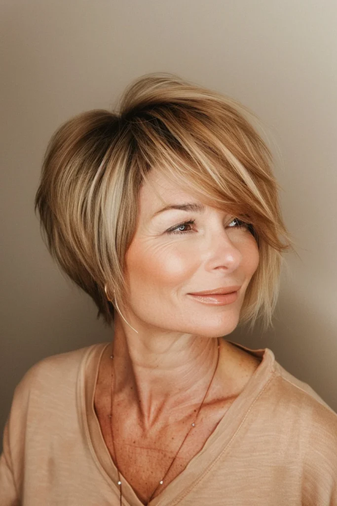 10 Stunning Short Hairstyles for Women Over 60 with Fine Hair 3 Textured Bob in Warm Honey Blonde