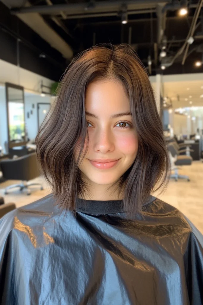 10 Chic Haircuts for Fluffy Hair 7 Textured Lob in Espresso Brown