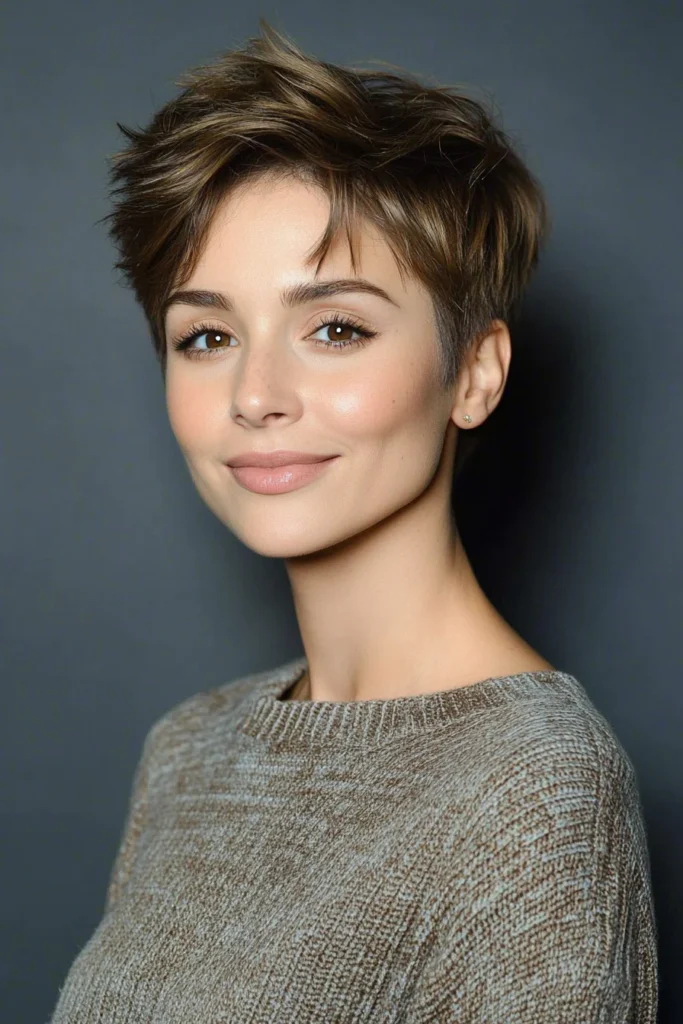 Textured Pixie with Ash Brown Balayage