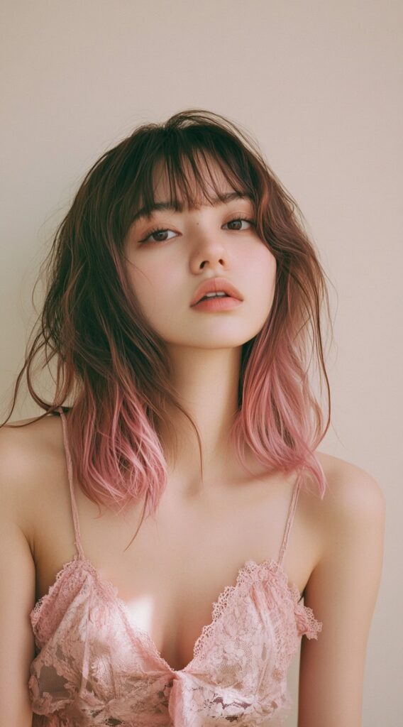 Tousled Lob with Faded Pink Ends