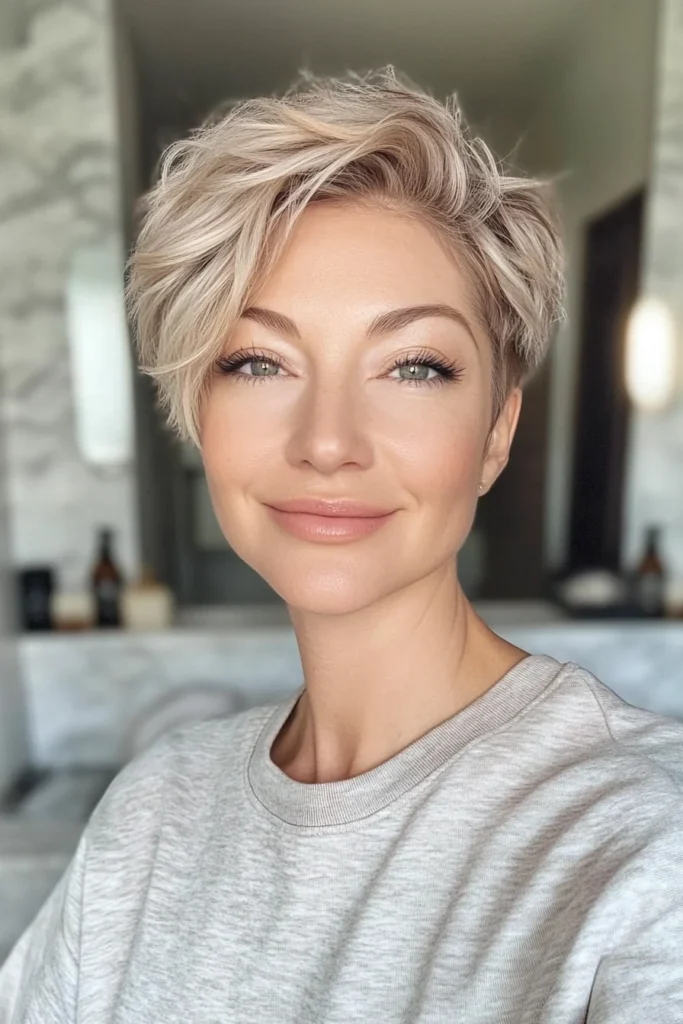 10 Chic Short Hairstyles for Women Over 50 8 Tousled Pixie – Sandy Blonde