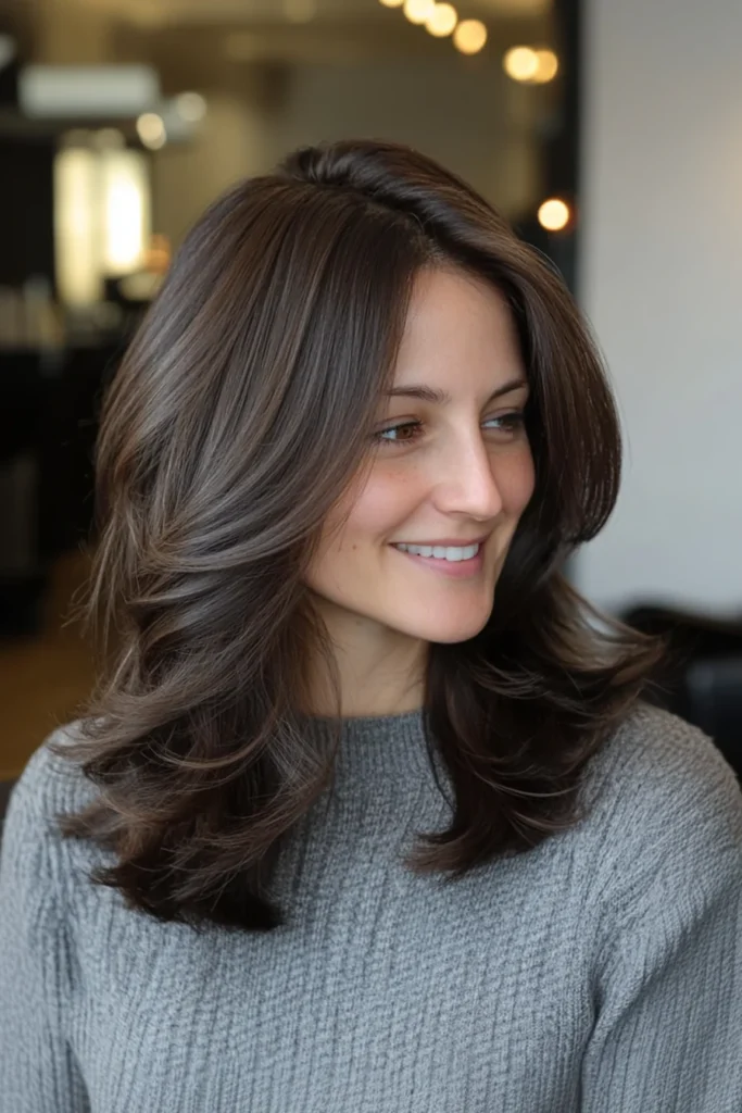 10 Stunning Medium Length Layered Haircuts 10 V-Cut Layers with Espresso Brown Shine