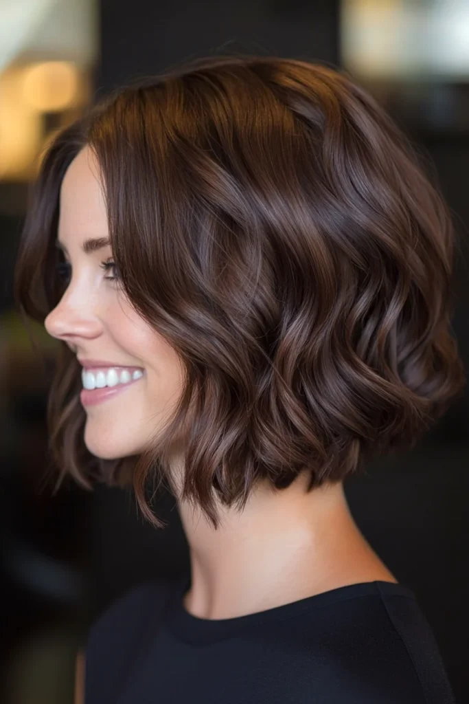 8 Effortless Bob Haircuts for Fine Hair 5 Wavy Bob in Dark Chocolate Brown