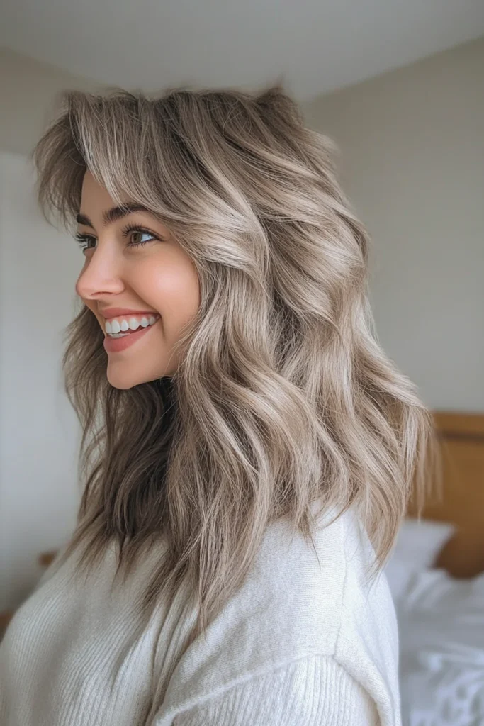 10 Chic Haircuts for Fluffy Hair 8 Wavy Wolf Cut in Light Ash Brown