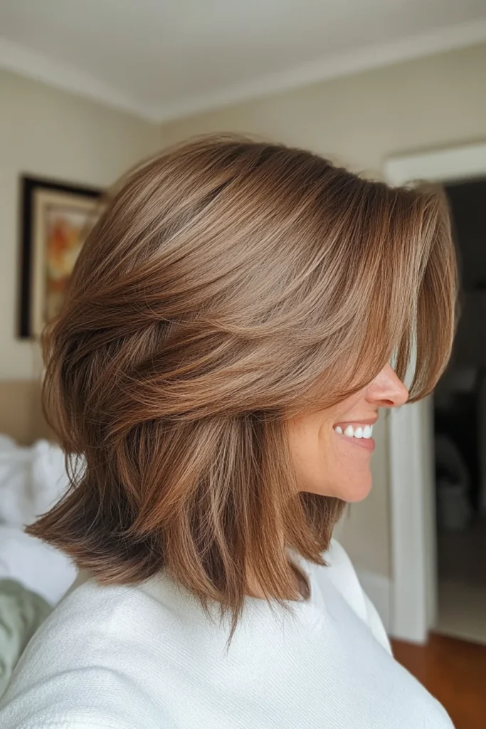 10 Chic Haircuts for Fluffy Hair 10 Wispy Curtain Bob in Mocha Brown